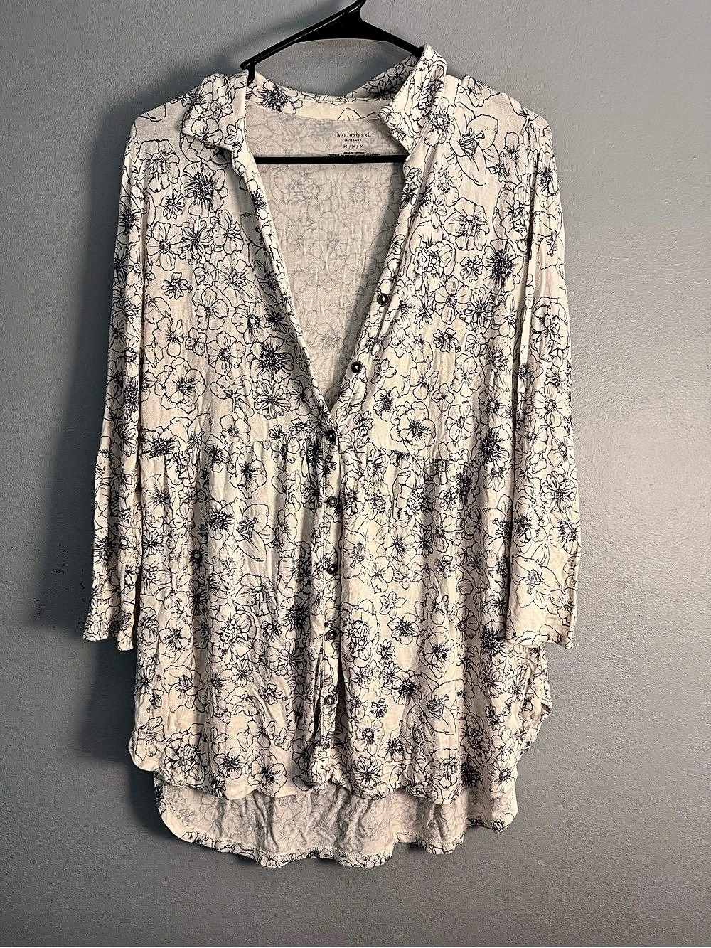 Motherhood Maternity Floral Tunic in Cream & Blue